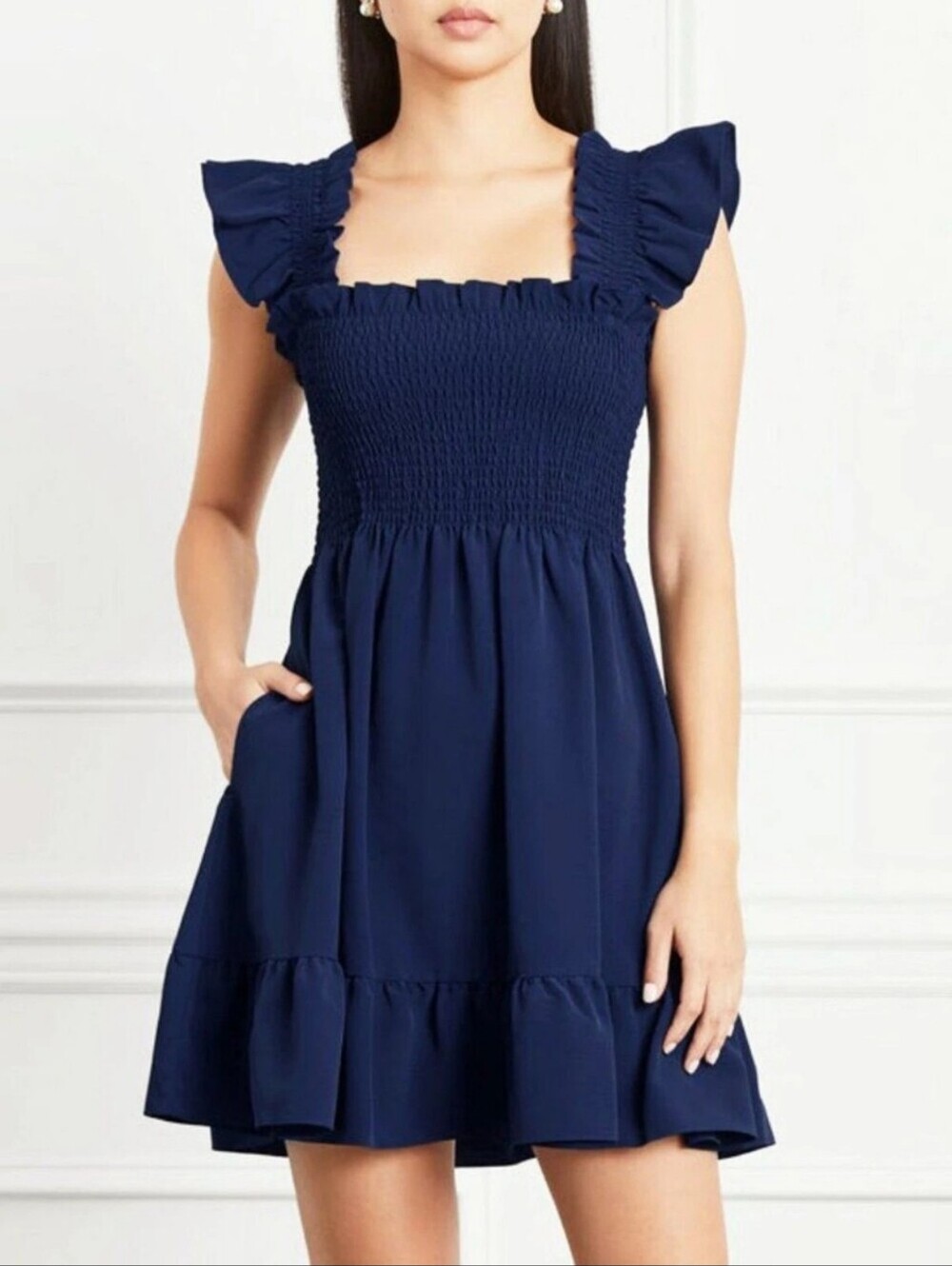 Hill House Navy Smocked Ruffle Strap Mini Dress